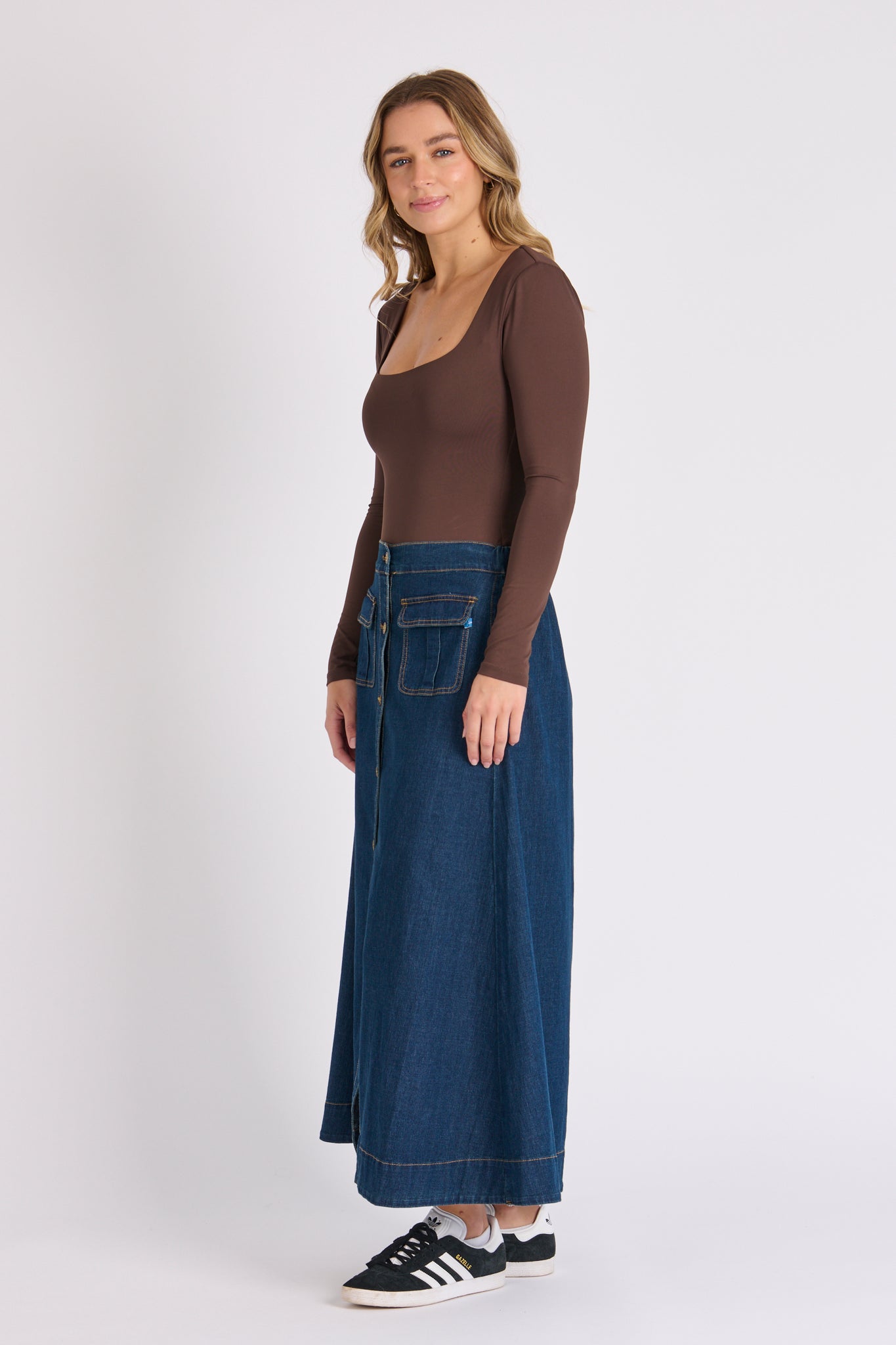 One Ten Willow Cargo Pocket Maxi Skirt - Dark Denim