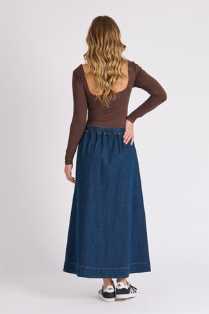 One Ten Willow Cargo Pocket Maxi Skirt - Dark Denim