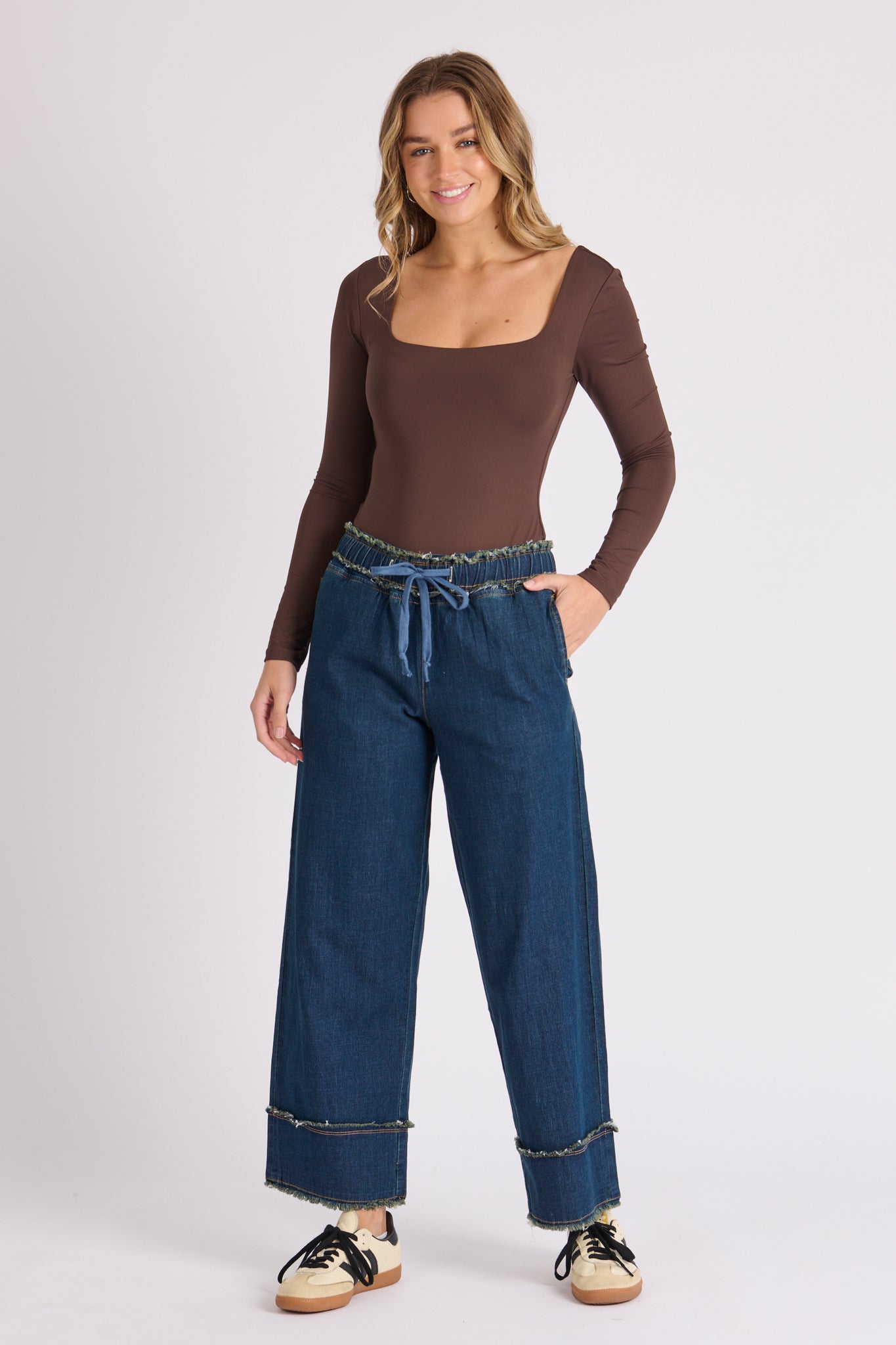 One Ten Willow Cuff Detail Jeans - Dark Denim
