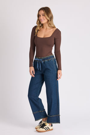 One Ten Willow Cuff Detail Jeans - Dark Denim