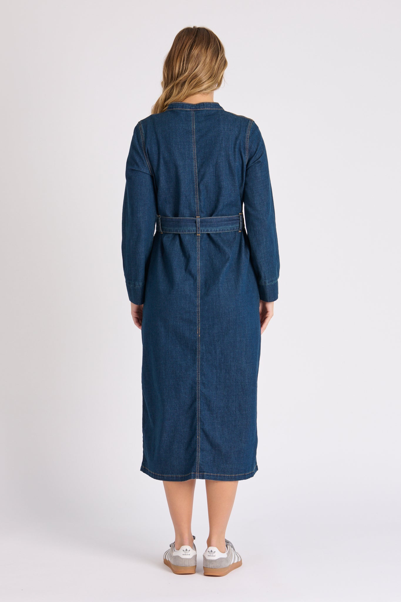 One Ten Willow Tie Waist Midi Dress - Dark Denim