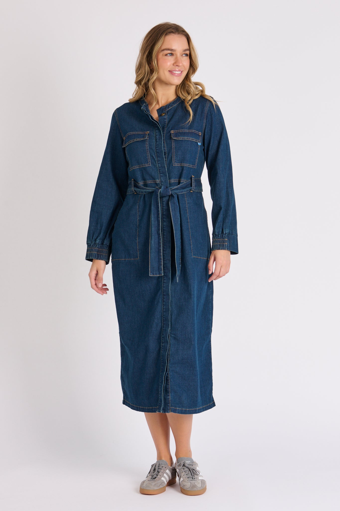 One Ten Willow Tie Waist Midi Dress - Dark Denim