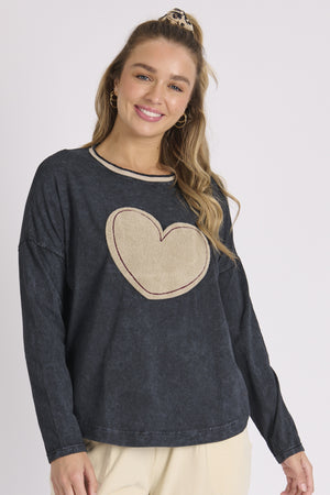 One Ten Willow Scoop Hem Relaxed Tee - Black