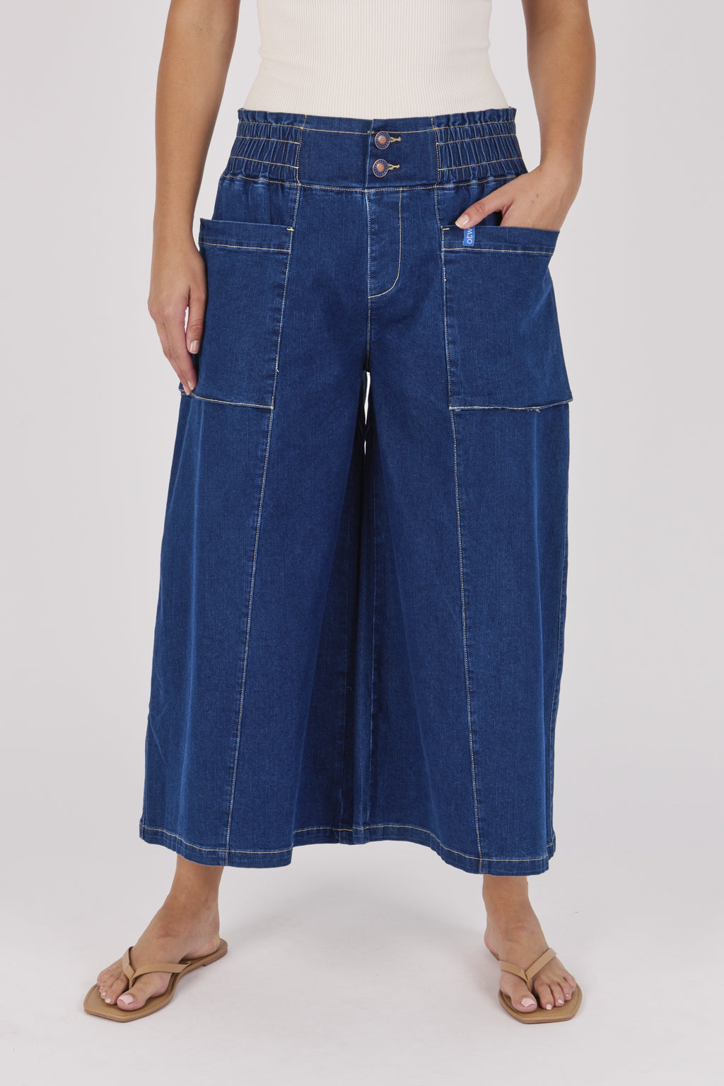 One Ten Willow Patch Pocket Wide Leg Jean - Dark Blue