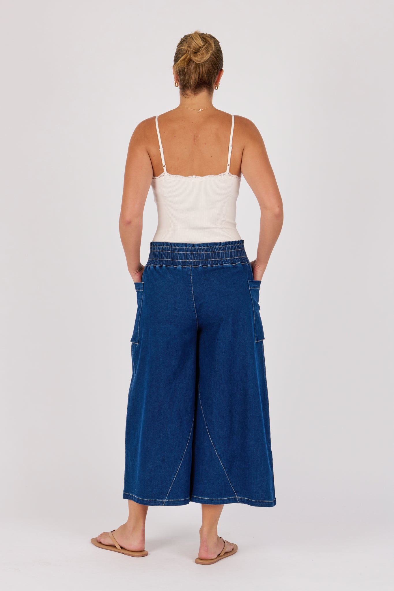 One Ten Willow Patch Pocket Wide Leg Jean - Dark Blue