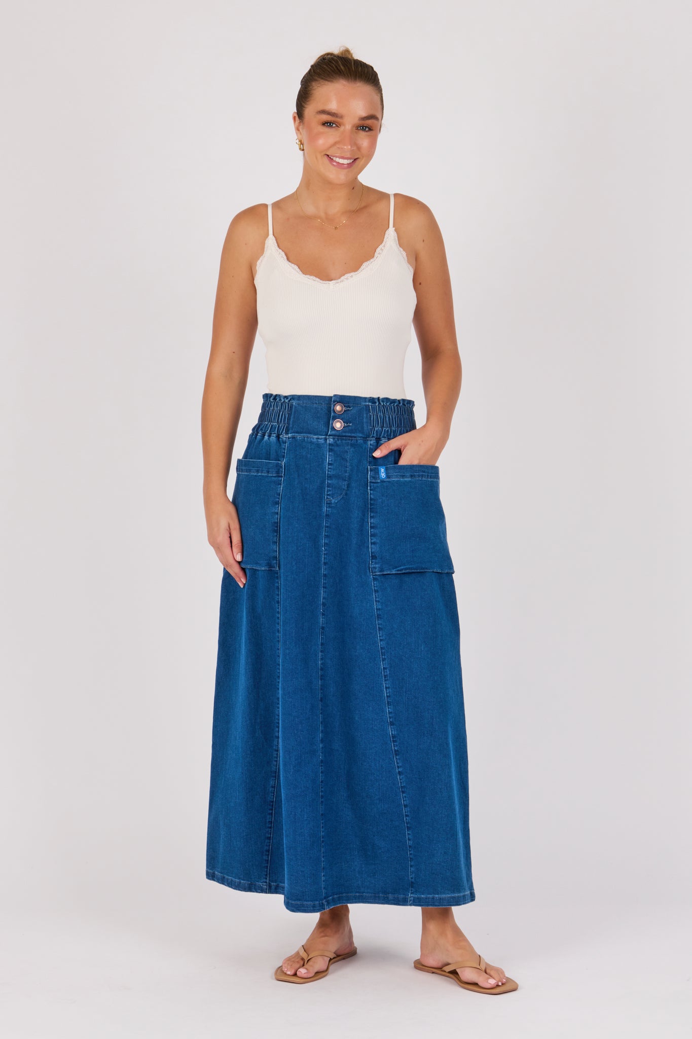 One Ten Willow Patch Pocket Skirt - Mid Blue