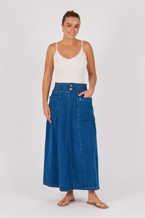 One Ten Willow Patch Pocket Skirt - Mid Blue
