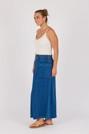 One Ten Willow Patch Pocket Skirt - Mid Blue