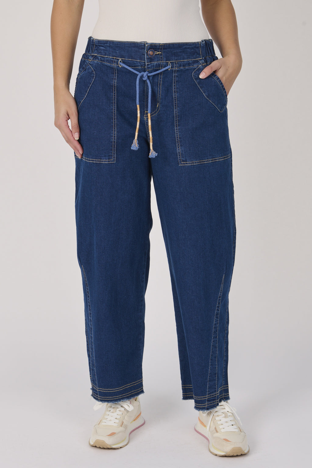 One Ten Willow Tie Waist Baggy Jeans - Dark Blue