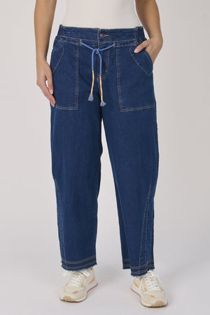 One Ten Willow Tie Waist Baggy Jeans - Dark Blue