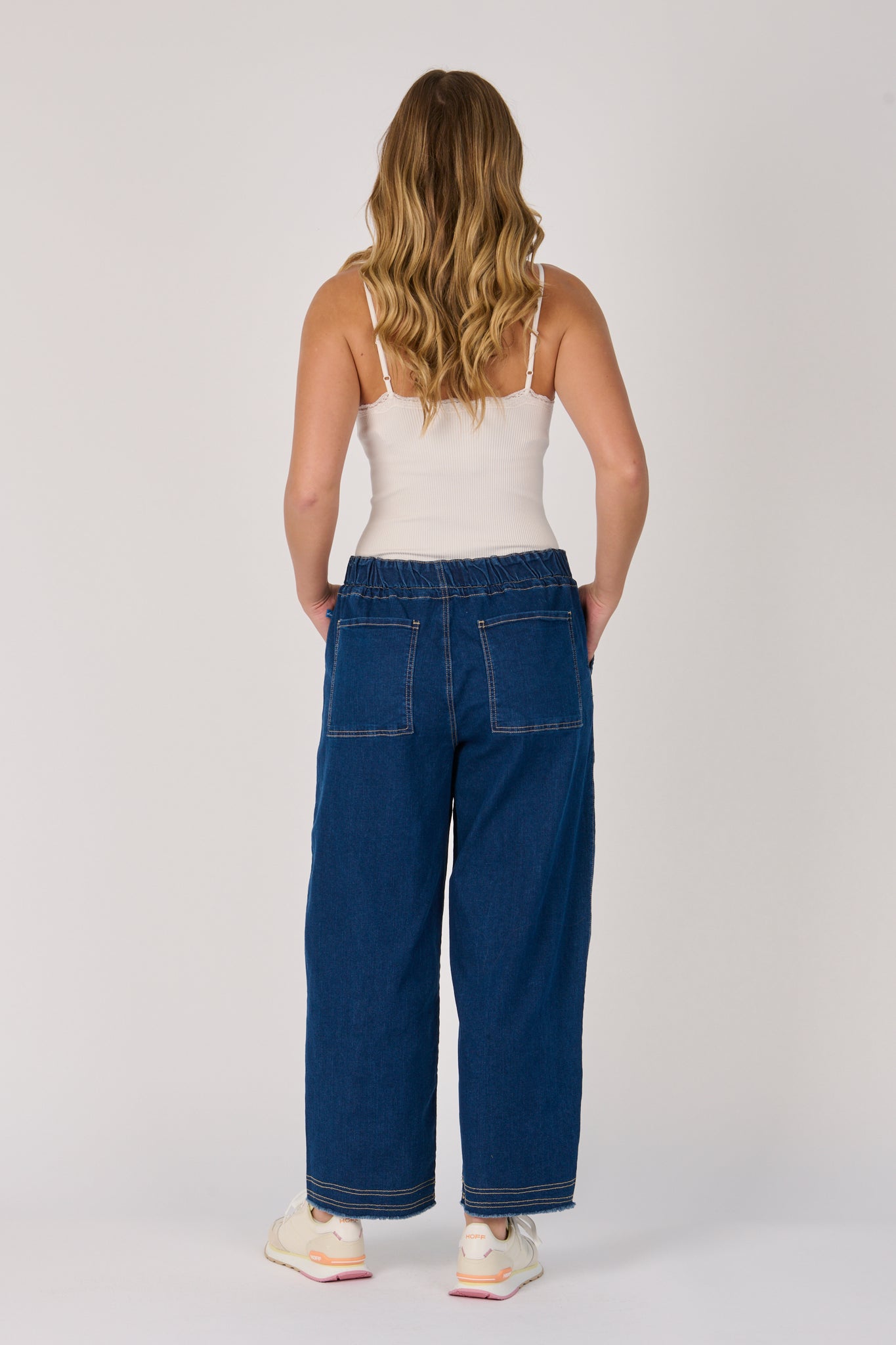 One Ten Willow Tie Waist Baggy Jeans - Dark Blue