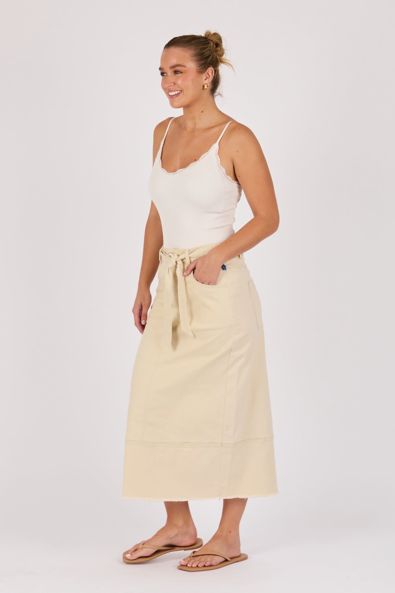 One Ten Willow Hem Panel Midi Skirt - Ecru