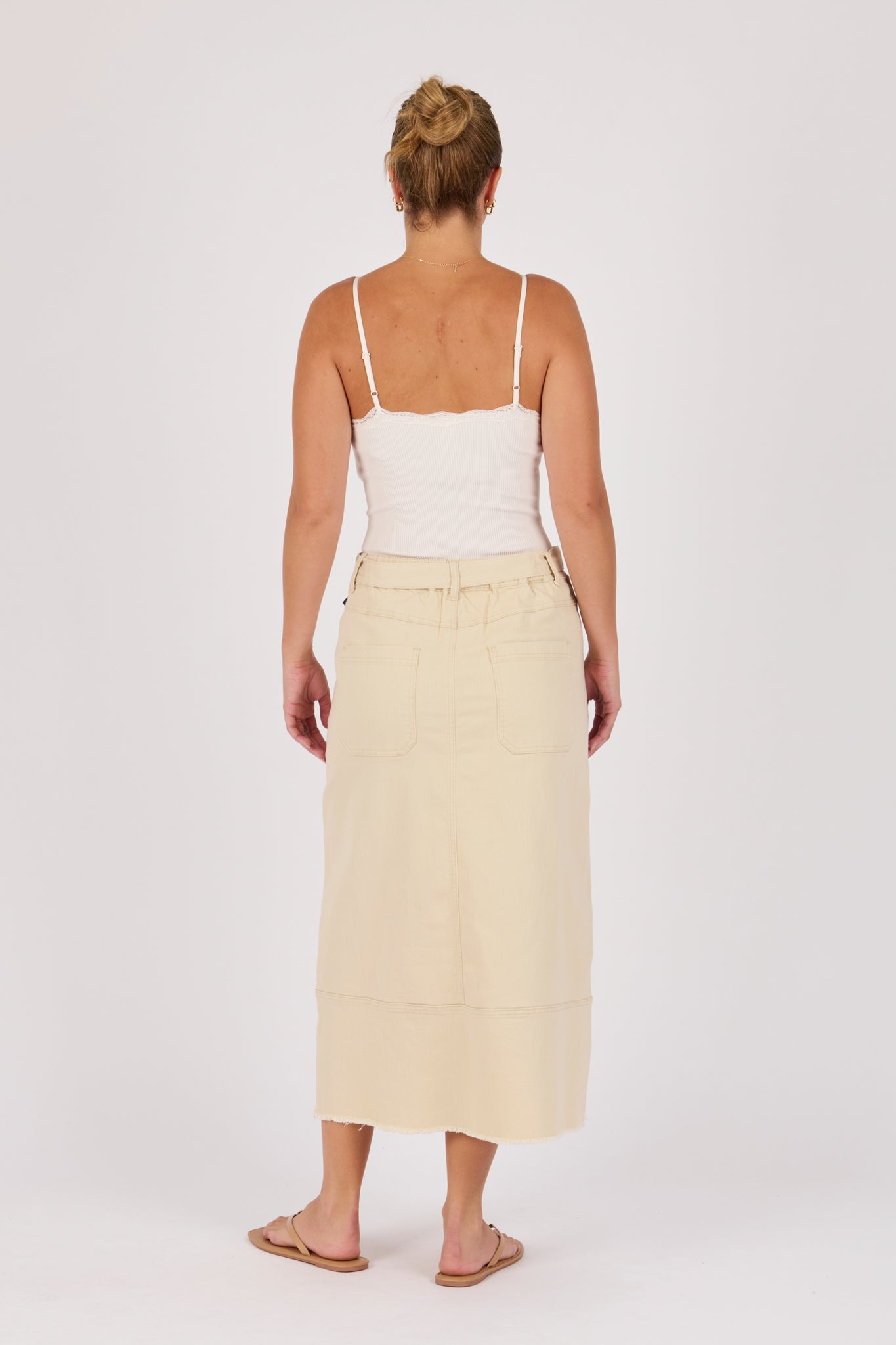 One Ten Willow Hem Panel Midi Skirt - Ecru