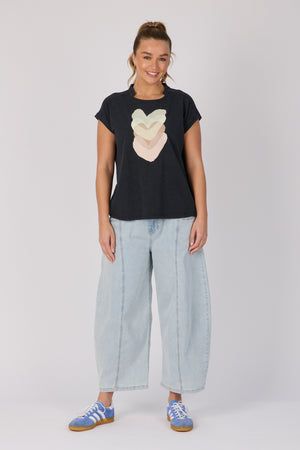 One Ten Willow Half Collar Shell Tee - Black Falling HeartsPink Hearts