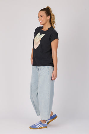 One Ten Willow Half Collar Shell Tee - Black Falling HeartsPink Hearts