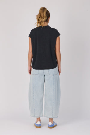 One Ten Willow Half Collar Shell Tee - Black Falling HeartsPink Hearts
