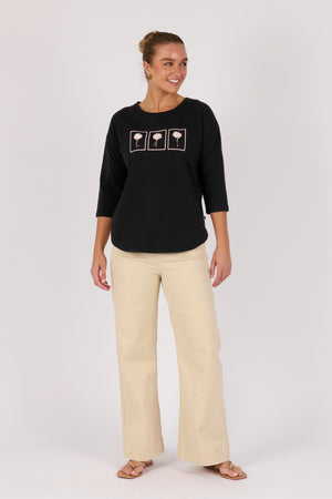 One Ten Willow 3/4 Sleeve Tee - Black Dandelion