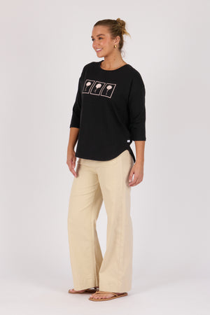 One Ten Willow 3/4 Sleeve Tee - Black Dandelion