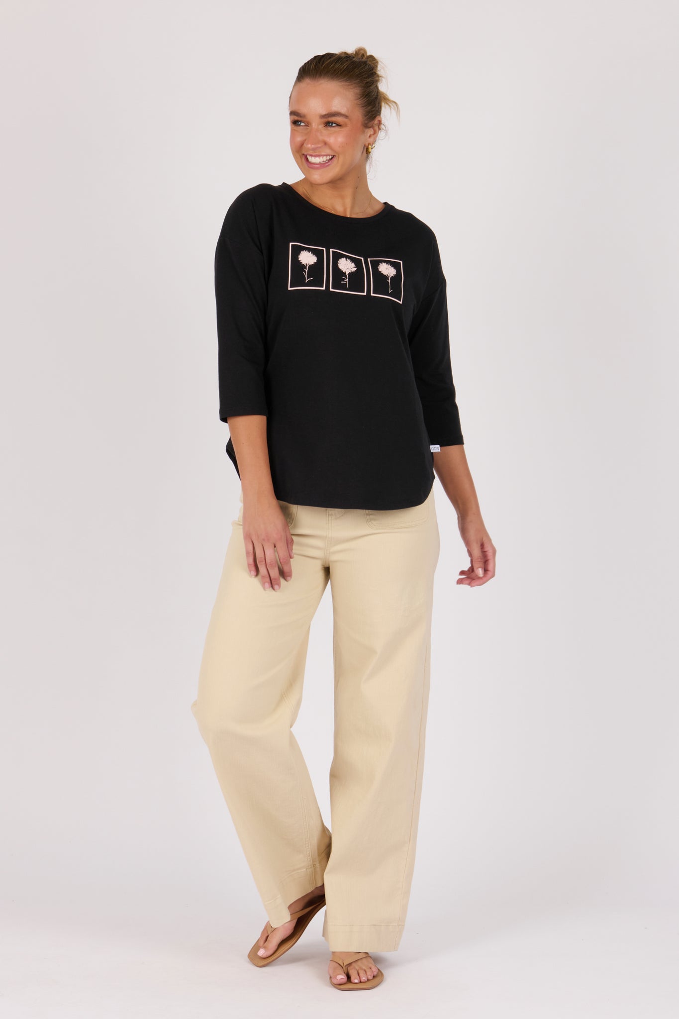 One Ten Willow 3/4 Sleeve Tee - Black Dandelion