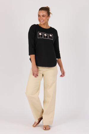 One Ten Willow 3/4 Sleeve Tee - Black Dandelion