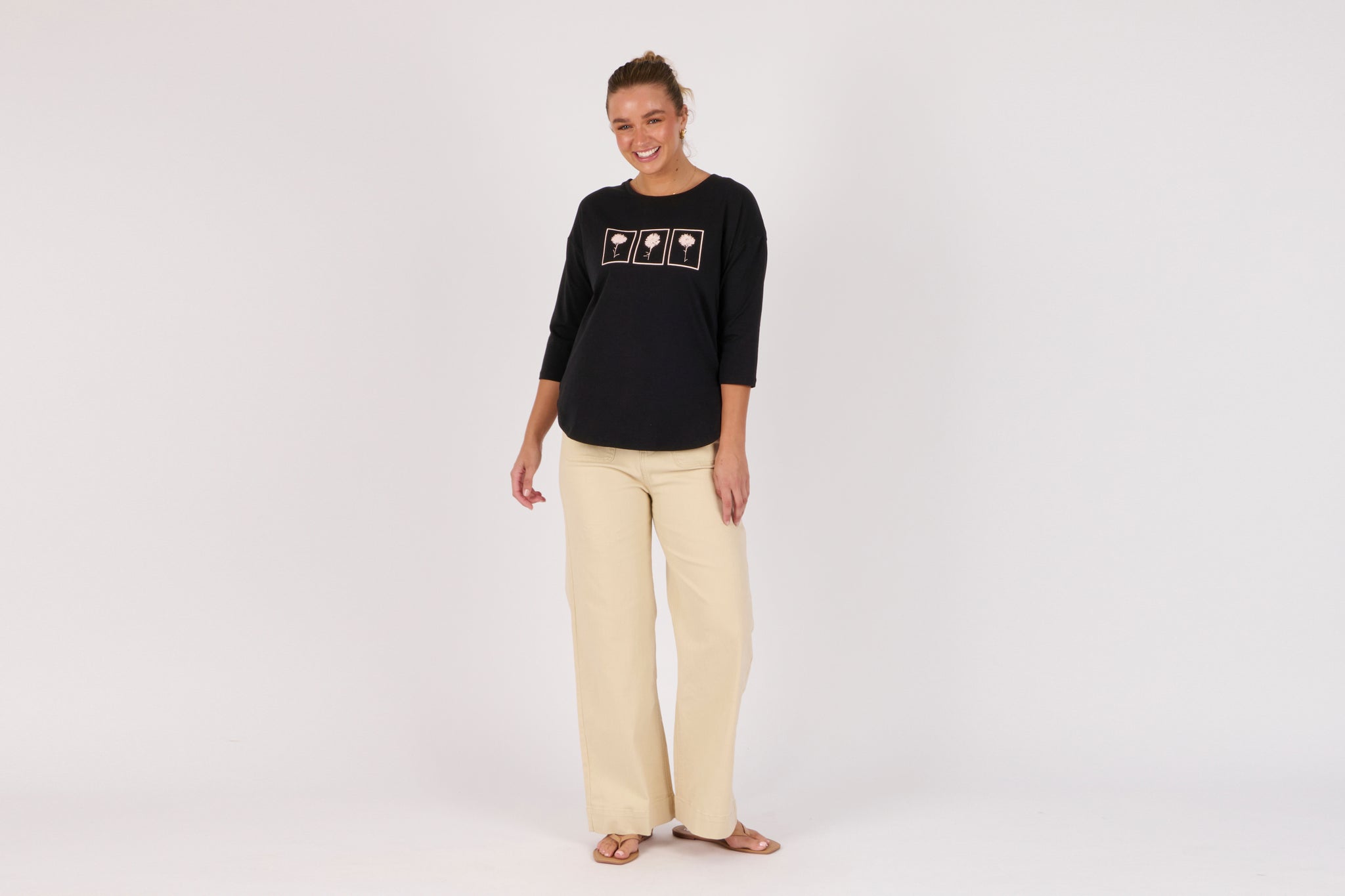 One Ten Willow 3/4 Sleeve Tee - Black Dandelion