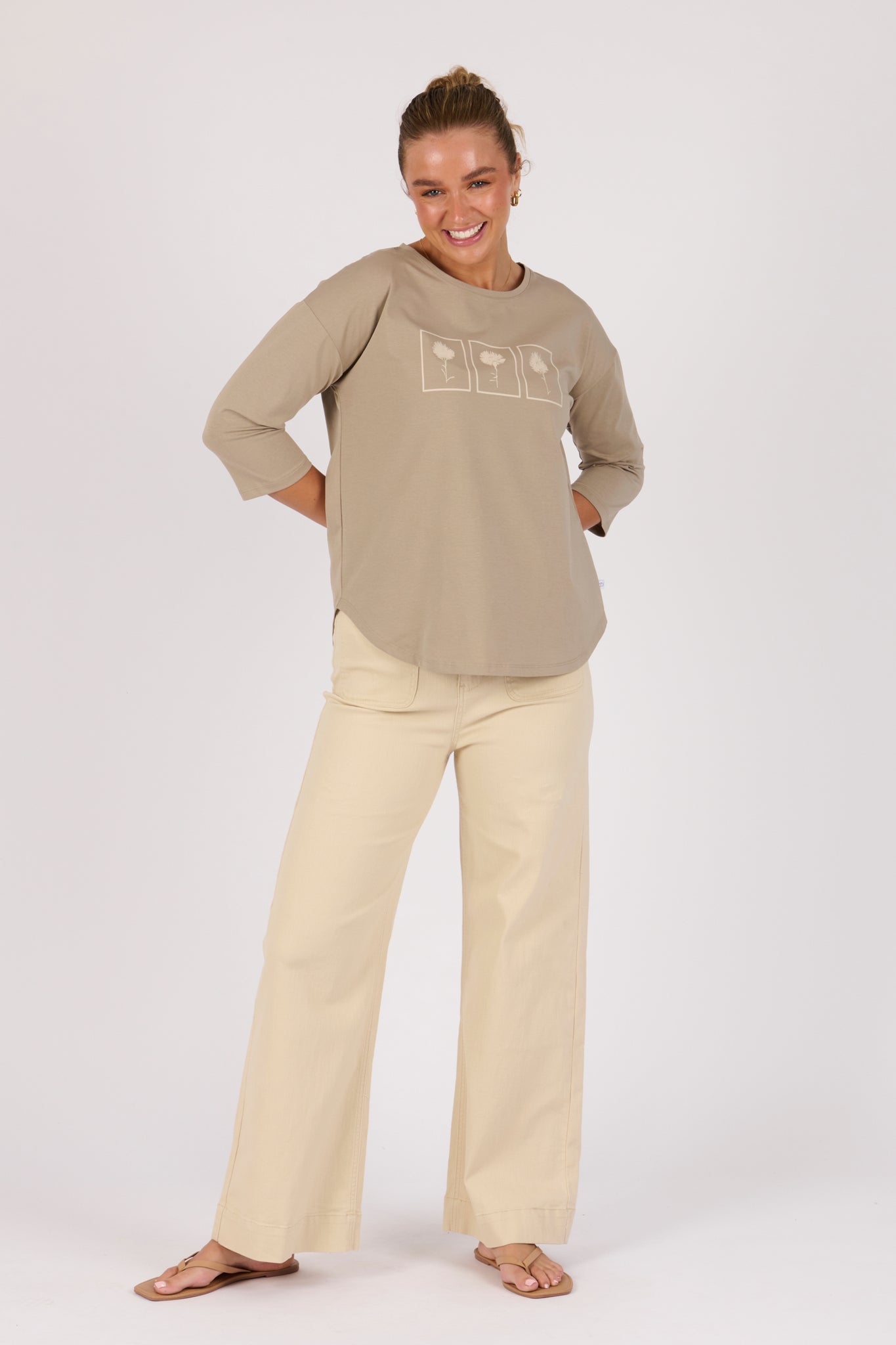 One Ten Willow 3/4 Sleeve Tee - Sage Dandelion