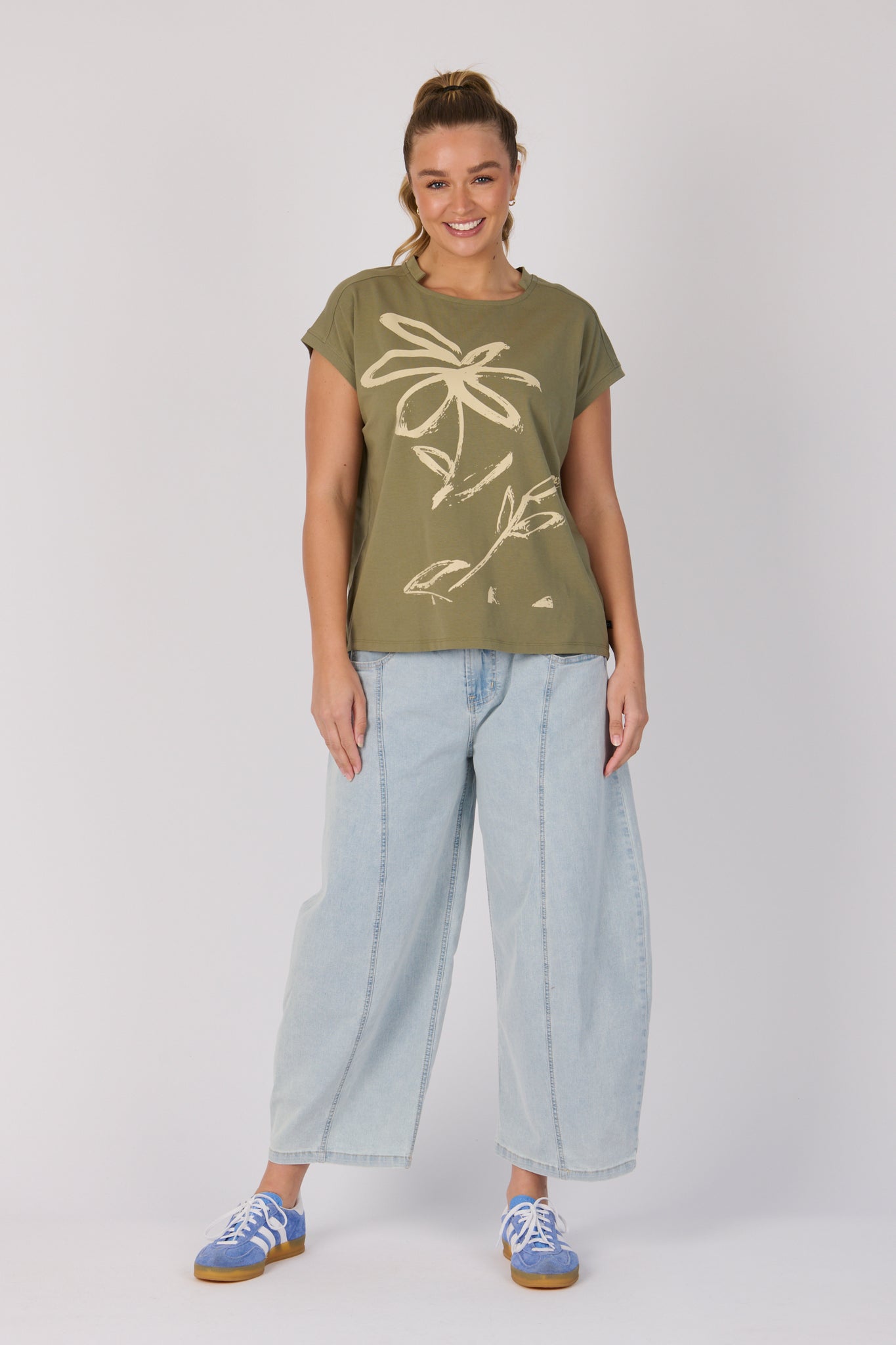 One Ten Willow Half Collar Shell Tee - Sage Flower