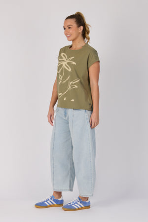 One Ten Willow Half Collar Shell Tee - Sage Flower