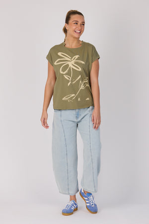 One Ten Willow Half Collar Shell Tee - Sage Flower