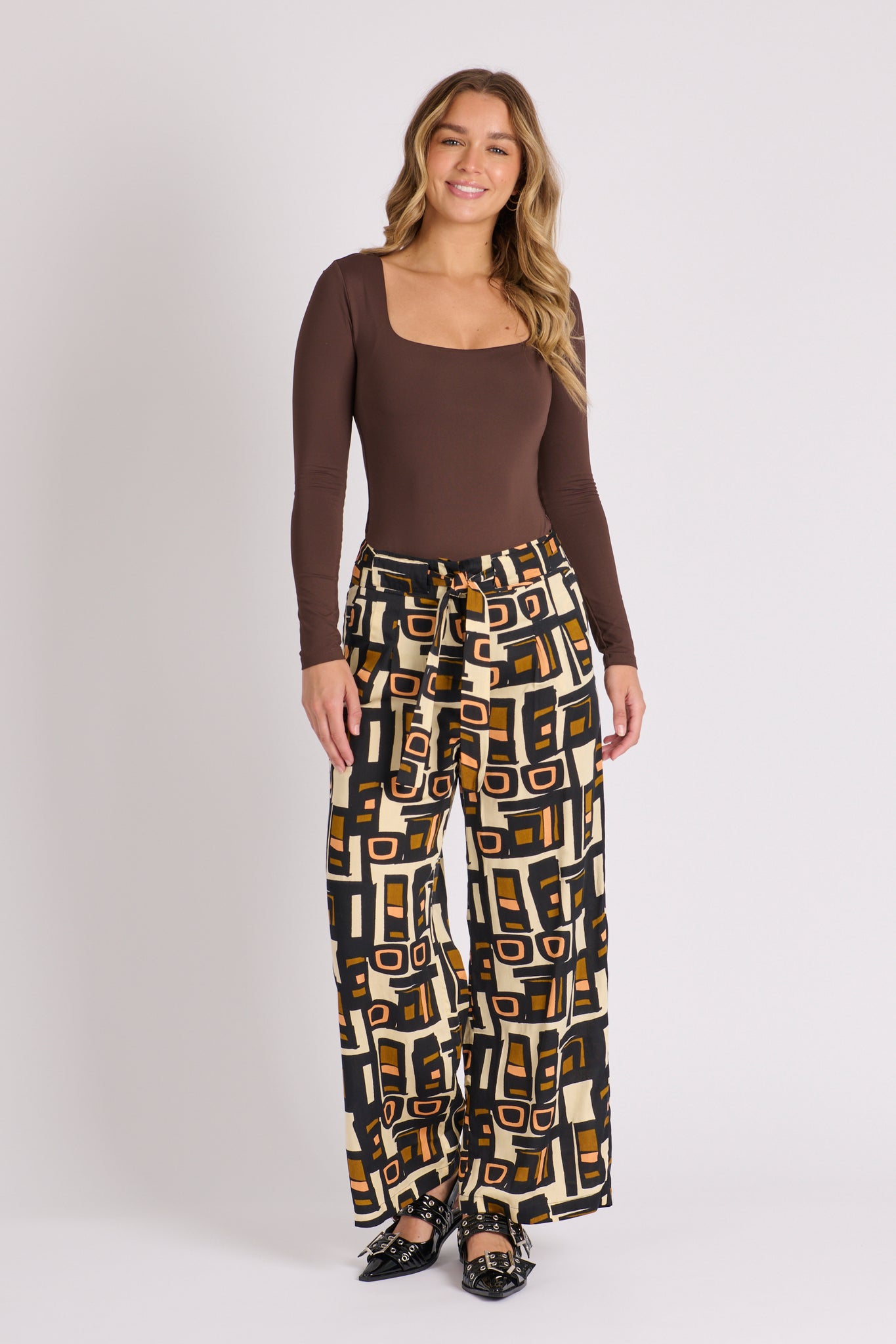 Ellis and Dewey Palazzo Pant - Olive Geometric