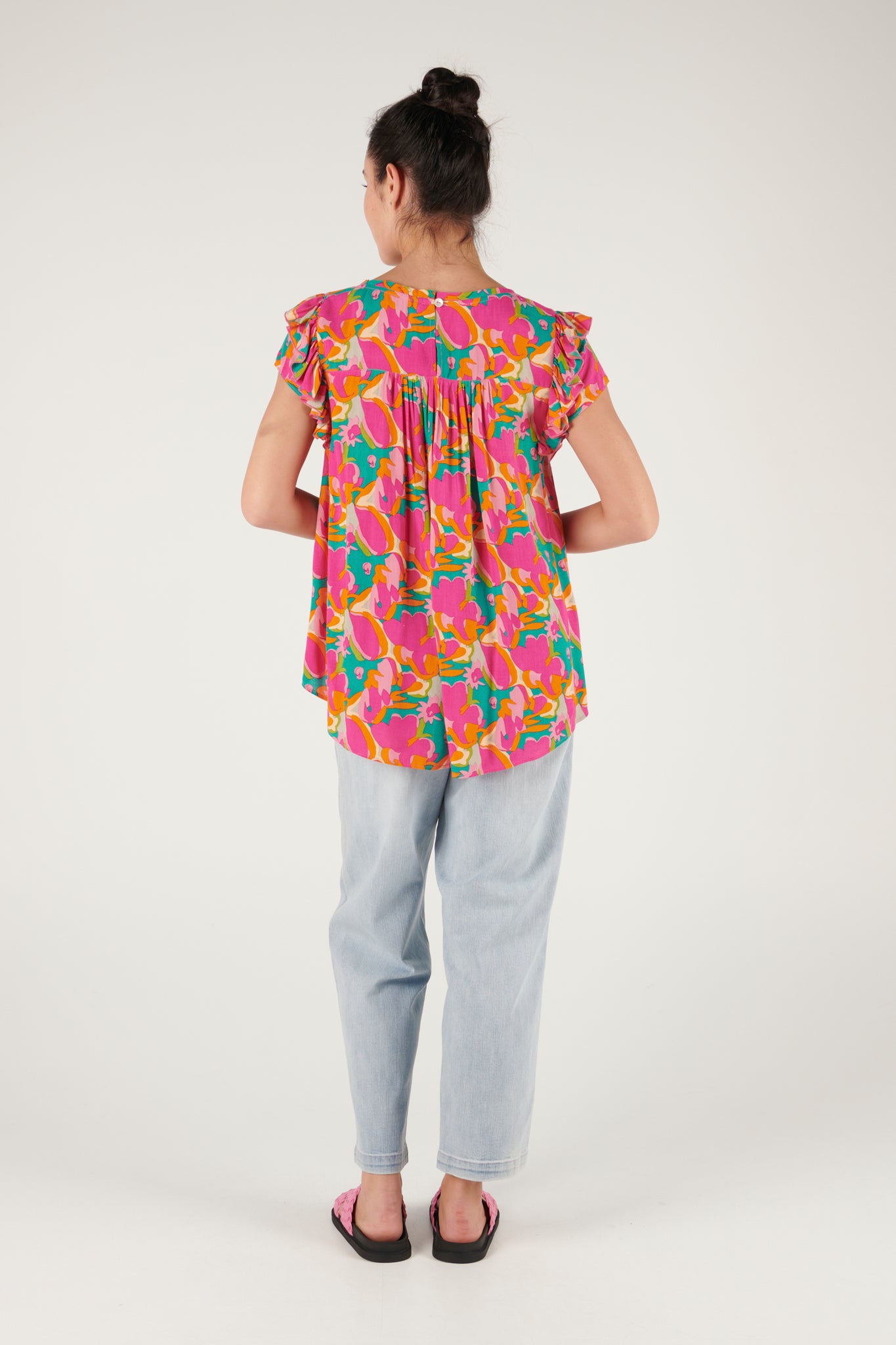 Ellis and Dewey Flutter Sleeve Top - Bold Floral