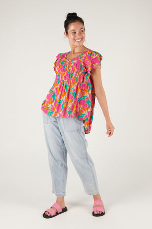 Ellis and Dewey Flutter Sleeve Top - Bold Floral