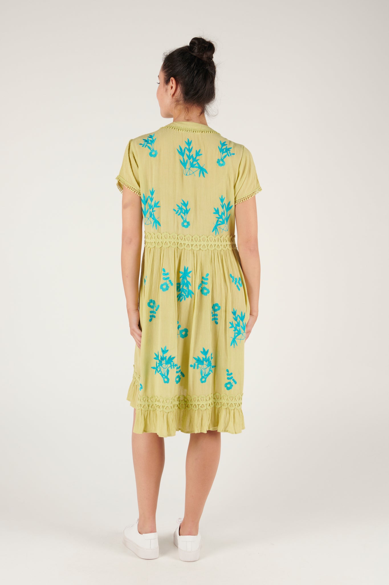 Ellis and Dewey Embroidered Lace Insert Dress - Green/Aqua