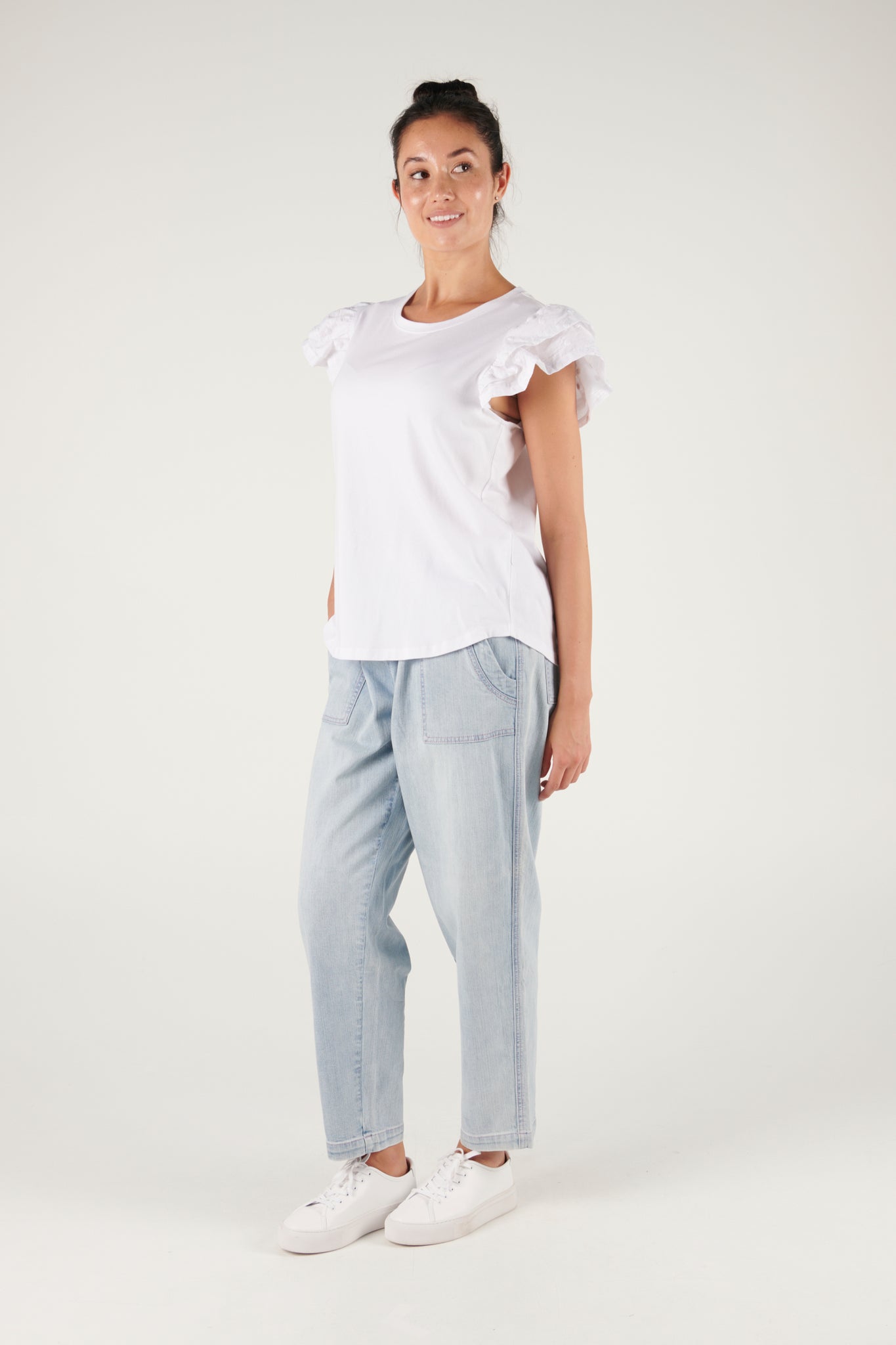 Ellis and Dewey Ruffle Sleeve Tee - White