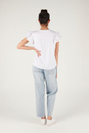 Ellis and Dewey Ruffle Sleeve Tee - White