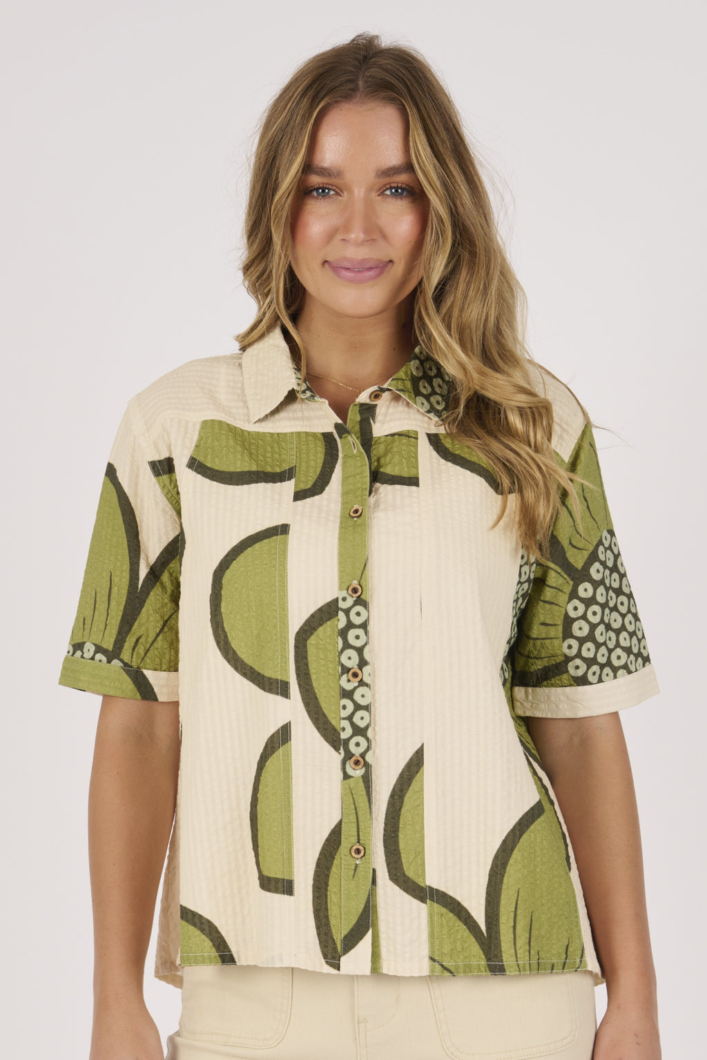 Ellis and Dewey SS Button Through Shirt - Green floral