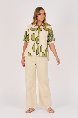 Ellis and Dewey SS Button Through Shirt - Green floral