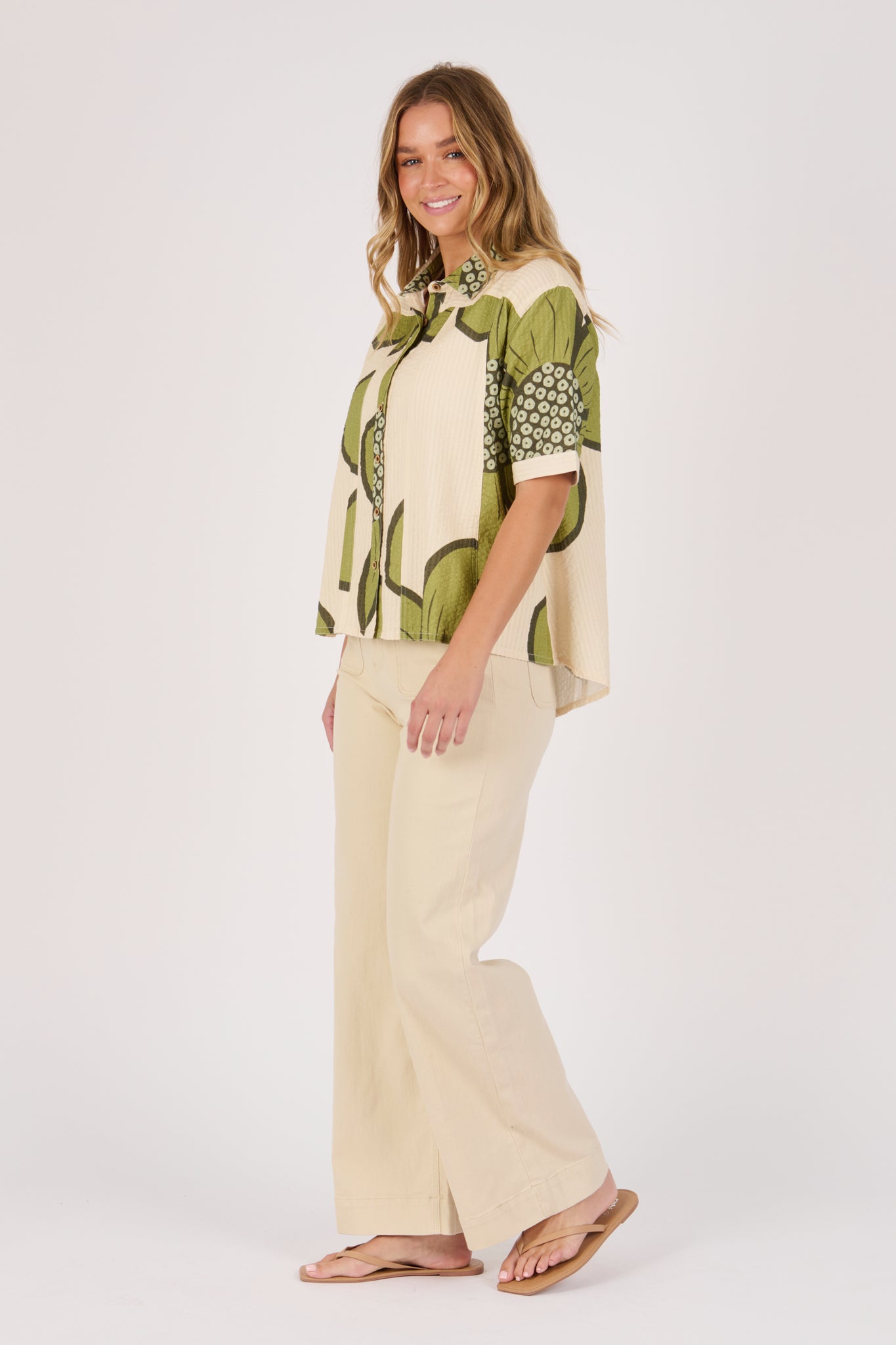 Ellis and Dewey SS Button Through Shirt - Green floral