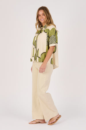 Ellis and Dewey SS Button Through Shirt - Green floral