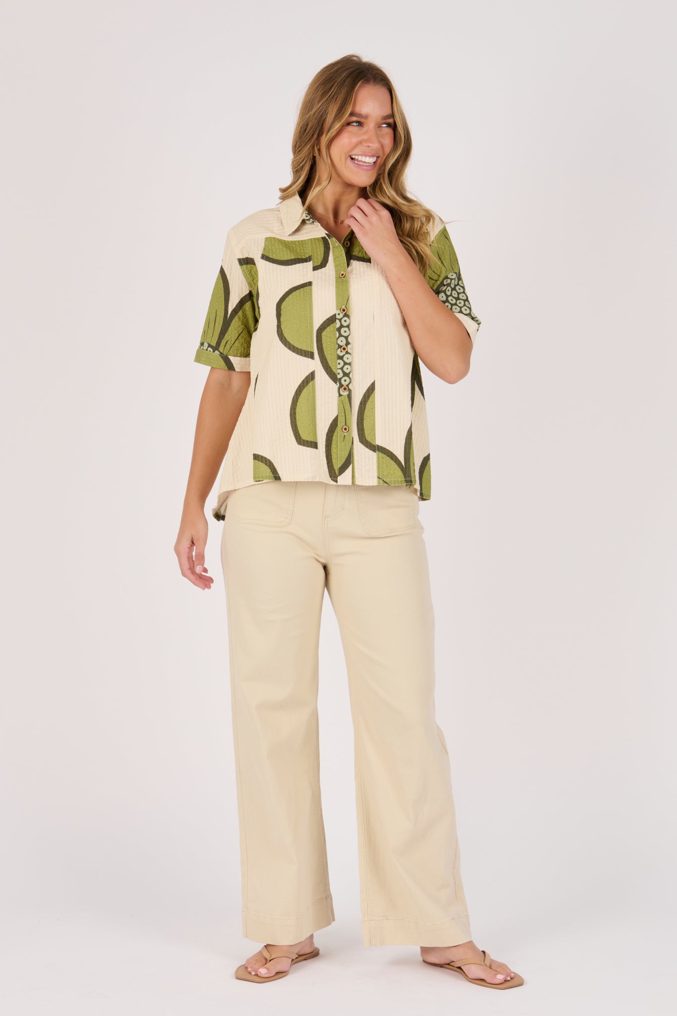 Ellis and Dewey SS Button Through Shirt - Green floral