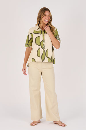 Ellis and Dewey SS Button Through Shirt - Green floral