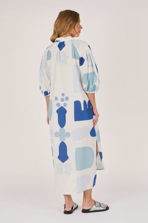 Ellis and Dewey Longline Puff Sleeve Dress - Mediterranean Blue