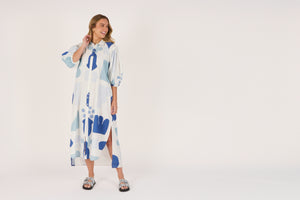 Ellis and Dewey Longline Puff Sleeve Dress - Mediterranean Blue