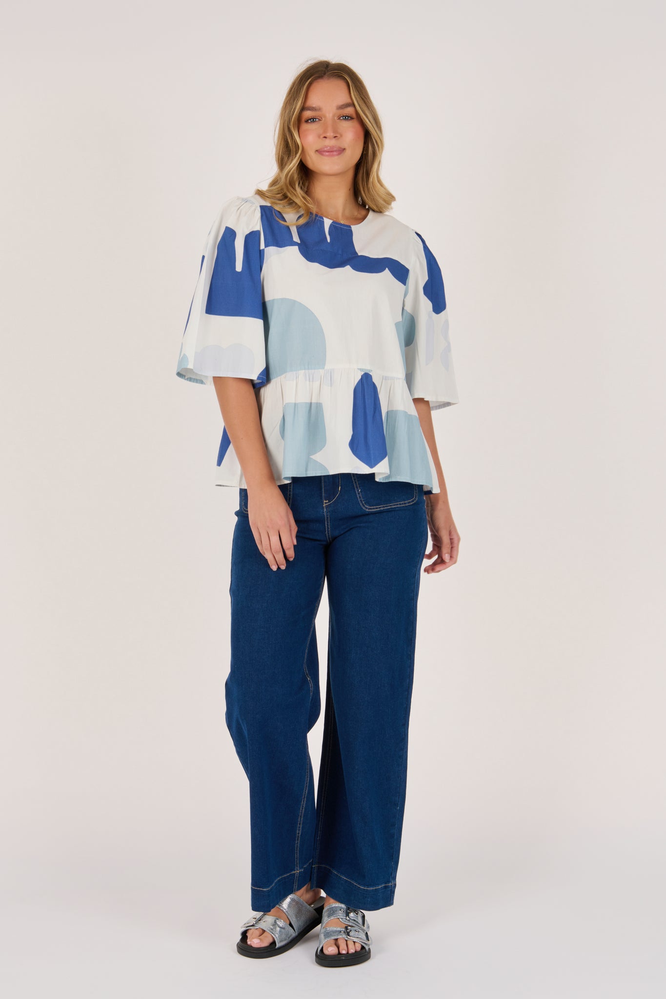 Ellis and Dewey Tiered Blouse - Mediterranean Blue