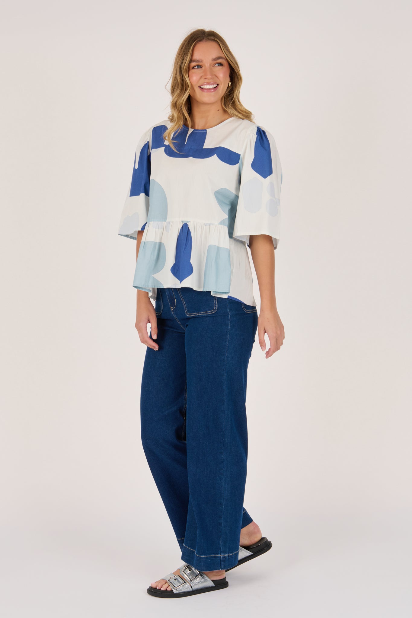 Ellis and Dewey Tiered Blouse - Mediterranean Blue
