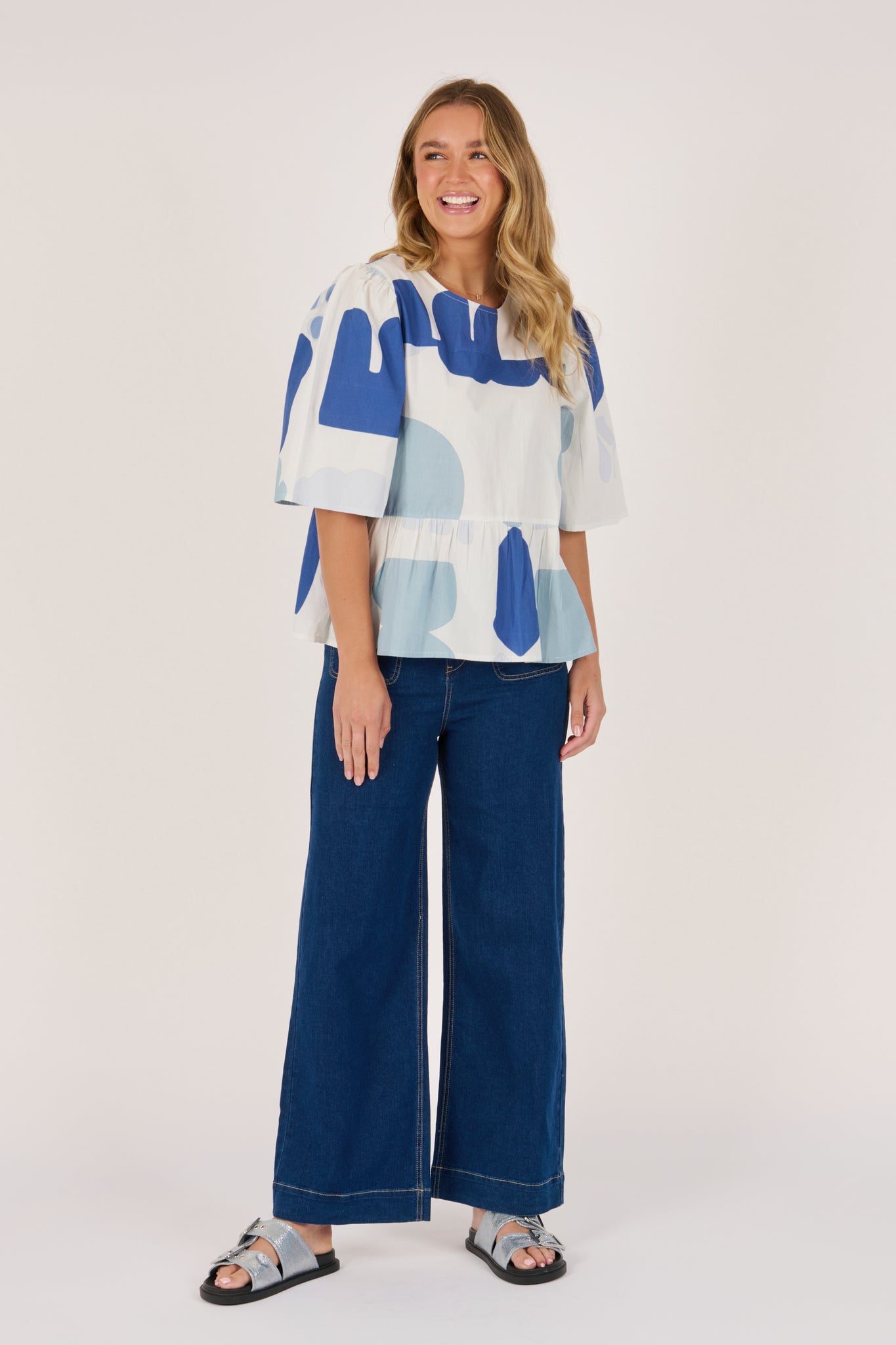 Ellis and Dewey Tiered Blouse - Mediterranean Blue