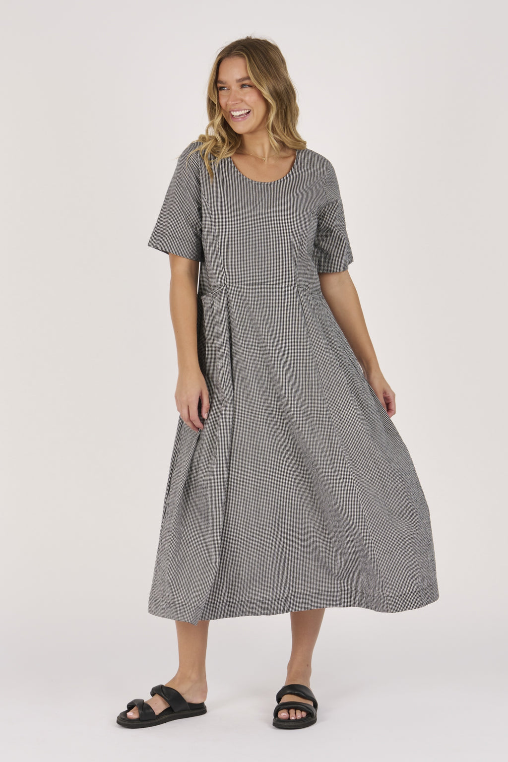Ellis and Dewey Pleat Pocket Dress - Black Check