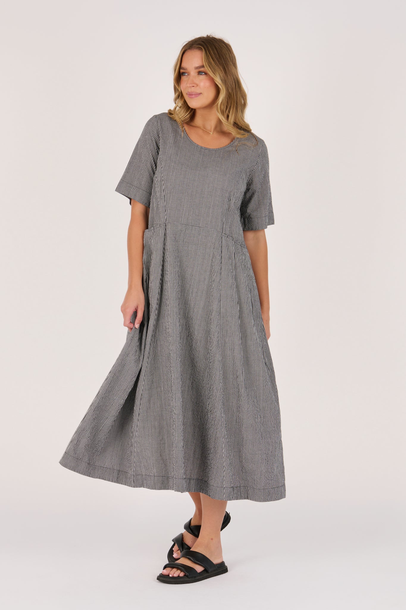 Ellis and Dewey Pleat Pocket Dress - Black Check