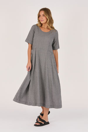 Ellis and Dewey Pleat Pocket Dress - Black Check