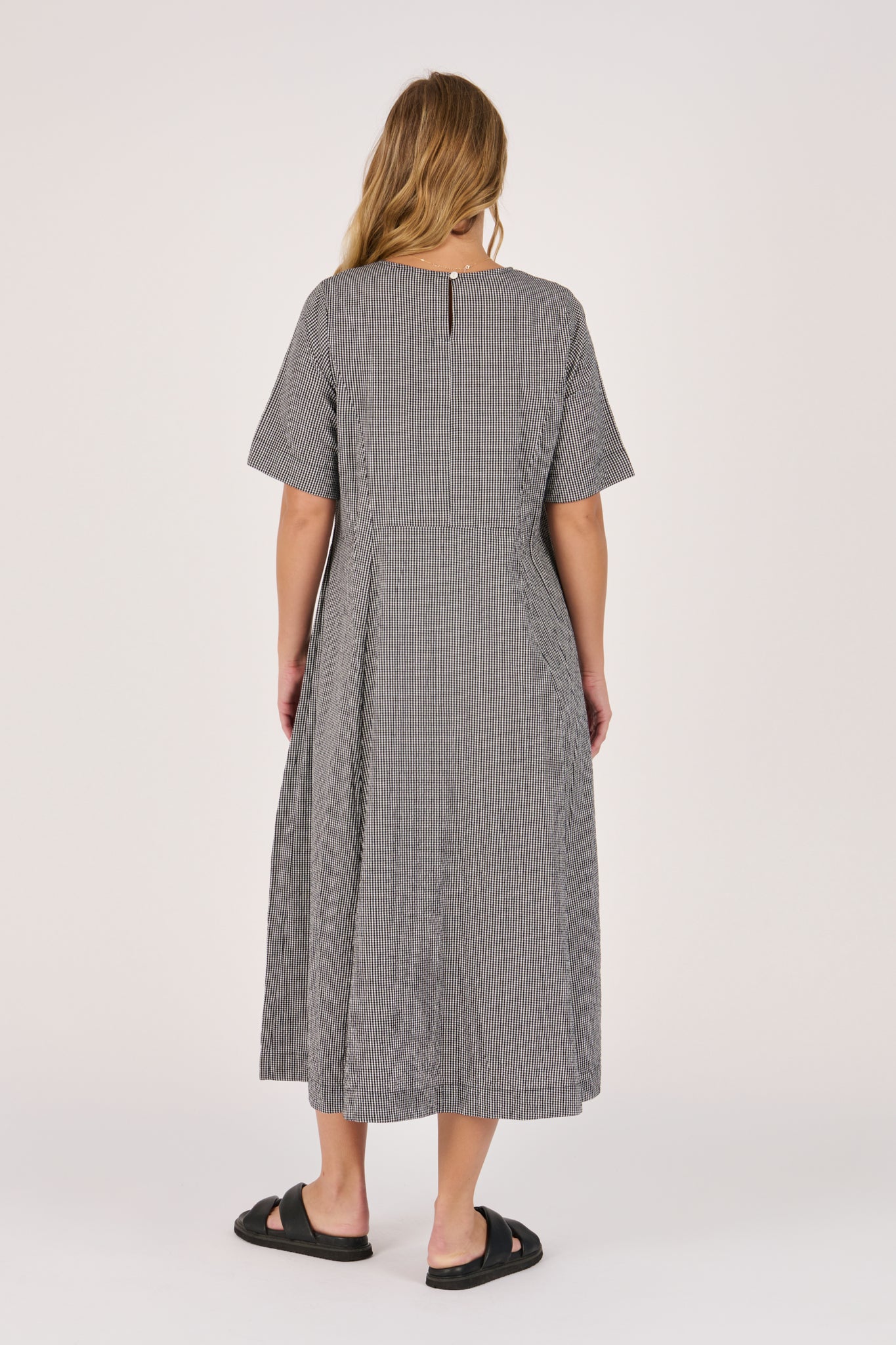 Ellis and Dewey Pleat Pocket Dress - Black Check